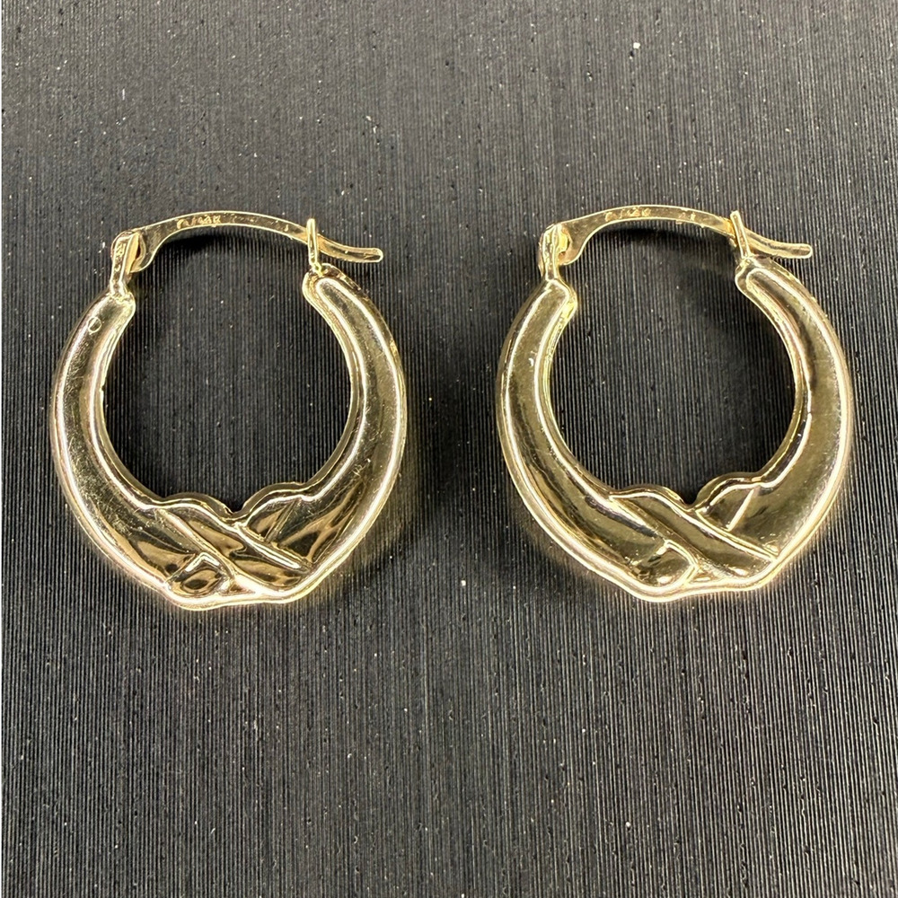 Solid 14k Solid Yellow Italian Gold Design Hoop Earrings 15mm - Picture 1 of 7